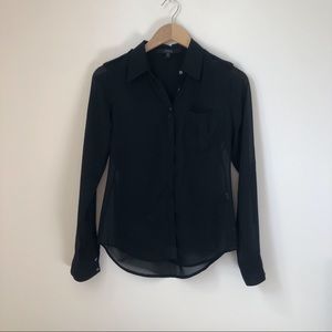 Guess Black Sheer Button Up Top Blouse